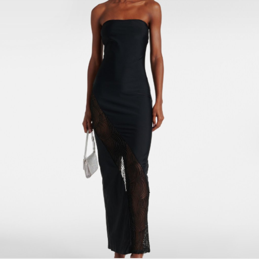 Rotate Strapless Stretch Jersey Maxi Tube Dress Lace Inserts
